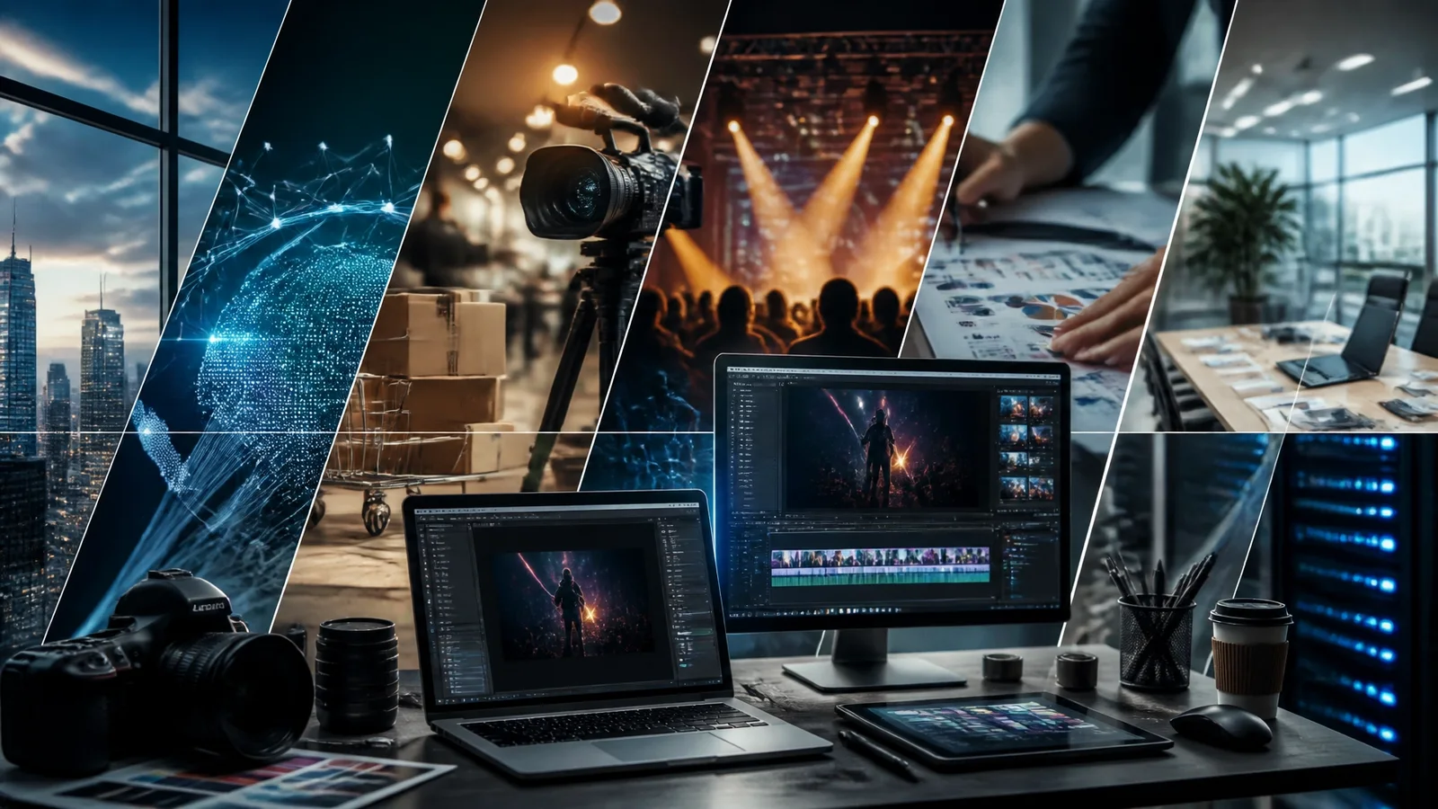 Equipo creativo trabajando en una producción audiovisual